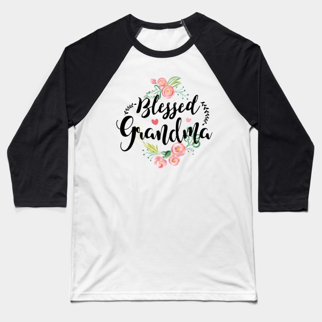 Blessed Grandma T-Shirt with floral, heart Mother's Day Gift Baseball T-Shirt by Wintrly